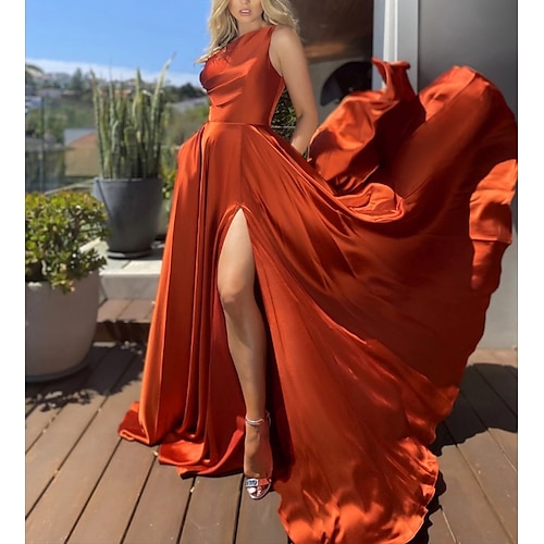 

Women's Party Dress Satin Dress Swing Dress Long Dress Maxi Dress Blue Champagne Orange Sleeveless Pure Color Cold Shoulder Fall Summer One Shoulder Fashion Evening Party 2023 S M L XL