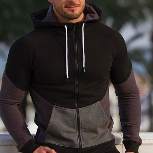 

Men's Full Zip Hoodie Jacket Color Block Zipper Pocket Sports Outdoor Daily Sports Basic Casual Hoodies Sweatshirts Black