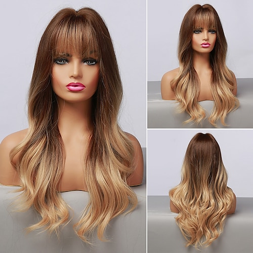 

Synthetic Wig Wavy With Bangs Machine Made Wig Long A1 Synthetic Hair Women's Soft Party Easy to Carry Blonde Ombre Brown / Daily Wear / Party / Evening / Daily