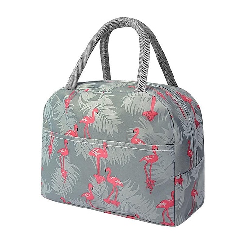 

Unisex Waterproof Nylon Lunch Bag Floral Print Animal Daily Leaf Pink and white stripes black strips Grey Flamingo