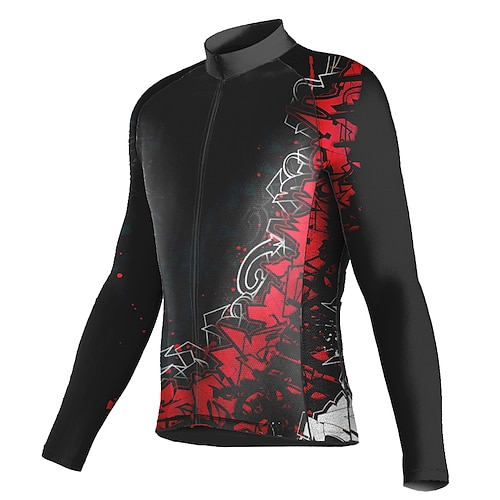 

21Grams Men's Cycling Jersey Long Sleeve Bike Top with 3 Rear Pockets Mountain Bike MTB Road Bike Cycling Breathable Quick Dry Moisture Wicking Reflective Strips Black Graffiti Polyester Spandex