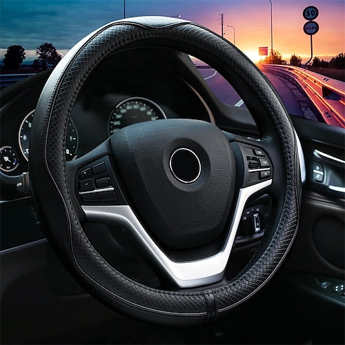 

StarFire 15 inch Steering Wheel Covers Universal - Genuine Leather Breathable Anti Slip & Odor Free 38cm