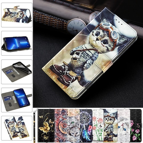 

Phone Case For Apple Wallet Card iPhone 14 iPhone 13 Pro Max 12 11 SE 2022 X XR XS Max 8 7 with Wrist Strap Card Holder Slots Magnetic Flip Graphic Butterfly TPU PU Leather