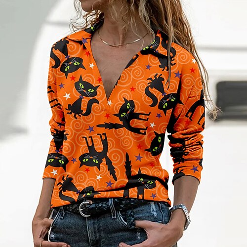 

Women's Blouse Halloween Design Holiday Weekend Shirt Long Sleeve Print Shirt Collar Basic Essential Casual Streetwear / 3D Print