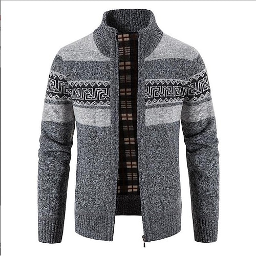 

Men's Sweater Cardigan Sweater Zip Sweater Sweater Jacket Fleece Sweater Waffle Knit Cropped Knitted Solid Color Crew Neck Basic Stylish Outdoor Daily Clothing Apparel Winter Fall Dusty Blue Light