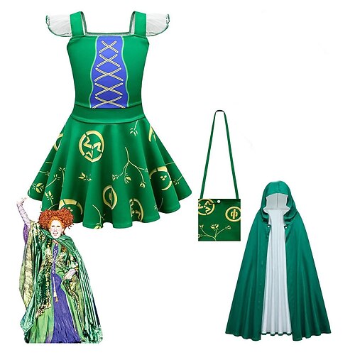 

Kids Girls' Hocus Pocus DressSet Clothing Set 3 Pieces Short Sleeve Green Purple Red Cartoon Cosplay Costumes Active Costume 2-12 Years