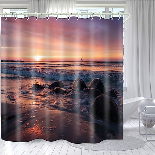 

Sunset Afterglow Beach Series Bathroom Shower Curtains & Hooks Contemporary Polyester Waterproof