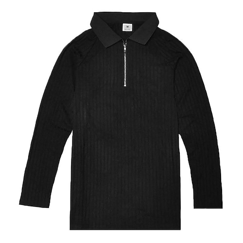 

european and american muscle men's sports knitted polo shirt autumn and winter fashion long-sleeved lapel zipper elastic breathable fitness t-shirt