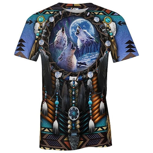 

Men's Unisex T shirt Tee Animal Wolf Graphic Prints Crew Neck Blue Short Sleeve 3D Print Outdoor Street Print Tops Sports Designer Classic Big and Tall / Summer / Summer