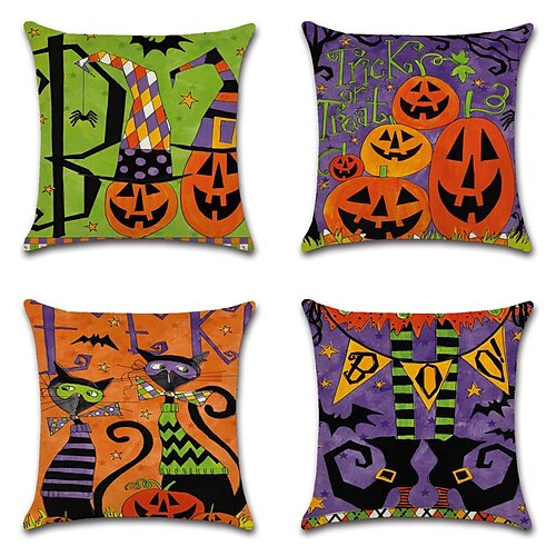 

Halloween Party Double Side Cushion Cover 4PC Soft Decorative Square Throw Pillow Cover Cushion Case Pillowcase for Bedroom Livingroom Superior Quality Machine Washable Indoor Cushion for Sofa Couch Bed Chair Boo Pumpkin Skull