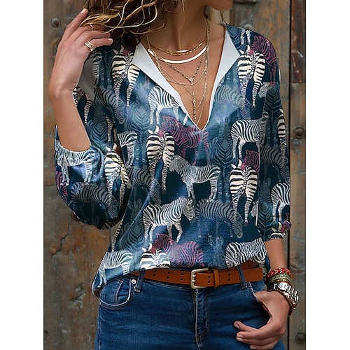 

Women's Shirt Animal Daily Weekend Shirt Long Sleeve Print V Neck Casual Streetwear Green S / 3D Print