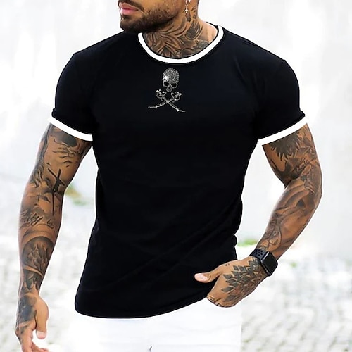 

Homens Camiseta Caveiras Estampas Abstratas Gola Redonda Ao ar livre Rua Manga Curta Imprimir Roupa Esportes Designer Casual Grande e Alto