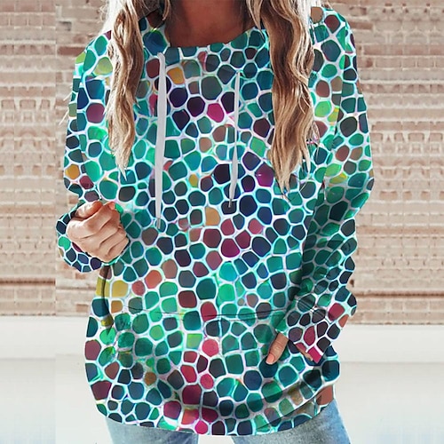

Women's Hoodie Sweatshirt Green Graphic Sports Long Sleeve 3XL