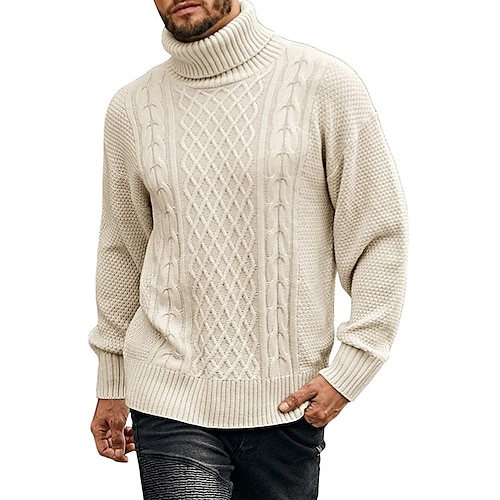 

Men's Sweater Pullover Sweater Jumper Turtleneck Sweater Ribbed Knit Cropped Knitted Solid Color Turtleneck Basic Stylish Outdoor Daily Clothing Apparel Winter Fall Black Blue M L XL