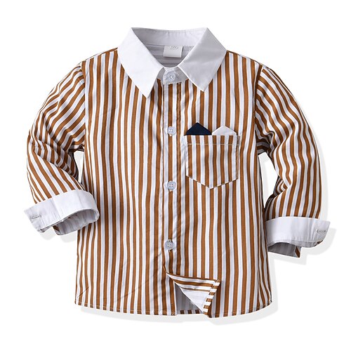 

Kids Boys Shirt Stripe Formal Long Sleeve Daily Cotton 3-6 Years Winter Black Light Brown