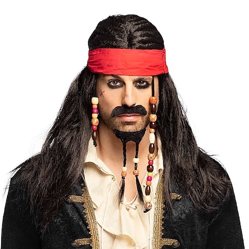 

Pirate Jack Sparrow Style Wig with Beard Moustache and Bandana
