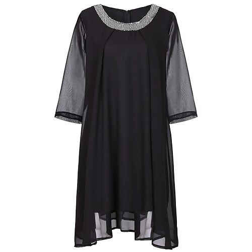 

Women's Plus Size Casual Dress Solid Color Crew Neck Mesh 3/4 Length Sleeve Fall Spring Casual Short Mini Dress Daily Holiday Dress