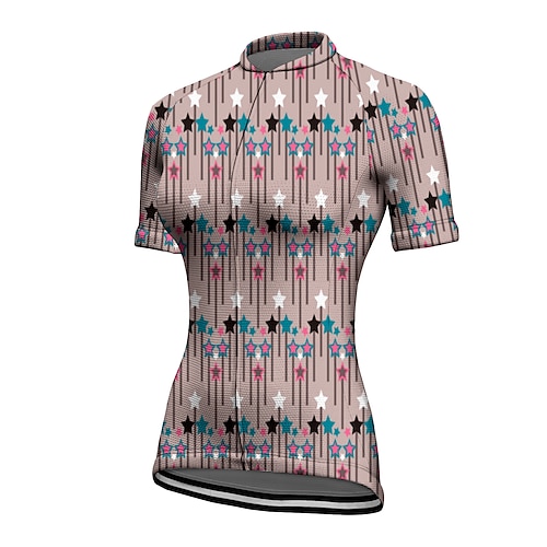 

21Grams Women's Cycling Jersey Short Sleeve Bike Top with 3 Rear Pockets Mountain Bike MTB Road Bike Cycling Breathable Quick Dry Moisture Wicking Reflective Strips Khaki Stripes Stars Polyester