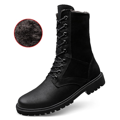 

Men's Boots Retro Snow Boots Combat Boots Winter Boots Fleece lined Vintage Casual Classic Outdoor Daily Nappa Leather Mid-Calf Boots Black Winter Fall