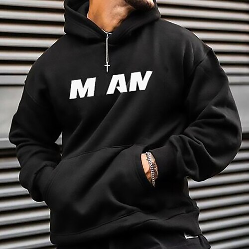 

Men's Hoodie Black Hooded Graphic Letter Print Sports & Outdoor Streetwear Cool Designer Casual Winter Fall Clothing Apparel Hoodies Sweatshirts Long Sleeve / Spring