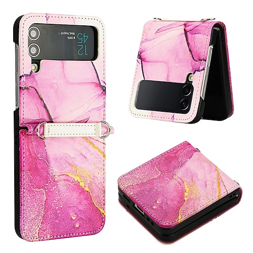 

Phone Case For Samsung Galaxy Flip Z Flip 4 Z Flip 3 Flip Shockproof Marble PU Leather