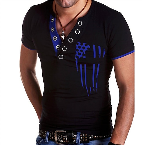 

Men's T shirt Tee Graphic American Flag V Neck Black Street Sports Short Sleeve Button-Down Print Clothing Apparel Fashion Designer Casual Comfortable / Summer / Summer