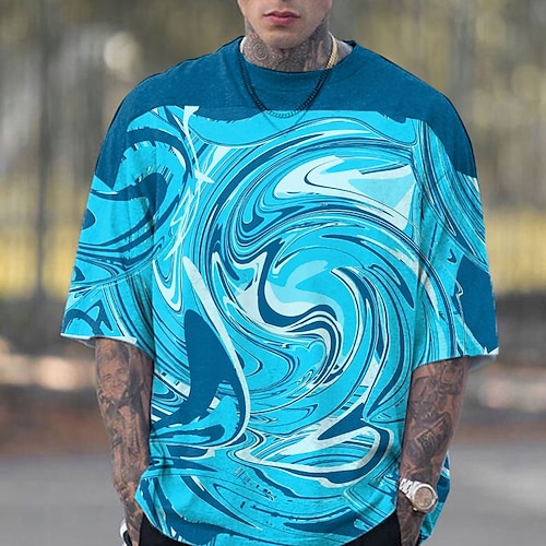 

Men's Unisex T shirt Tee 3D Print Color Block Graphic Prints Crew Neck Daily Holiday Print Long Sleeve Tops Casual Big and Tall Blue