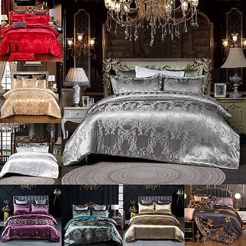 

Luxury Satin Silk Jacquard Duvet Cover Set Quilt Bedding Sets Comforter Cover,Queen/King Size/Twin/Single/(Include 1 Duvet Cover, 1 Or 2 Pillowcases Shams)