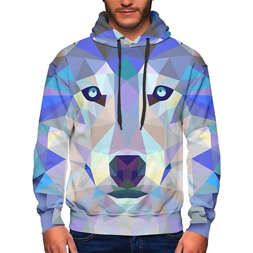 

Men's Unisex Hoodie Pullover Hoodie Sweatshirt Graphic Prints Wolf Pocket Print Hooded Sports Outdoor Daily Sports 3D Print Basic Casual Hoodies Sweatshirts Long Sleeve Blue