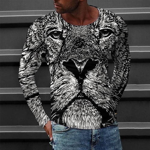 

Men's T shirt Tee Tee Graphic Round Neck Black / White 3D Print Casual Daily Long Sleeve Print Clothing Apparel Fashion Designer Comfortable Big and Tall