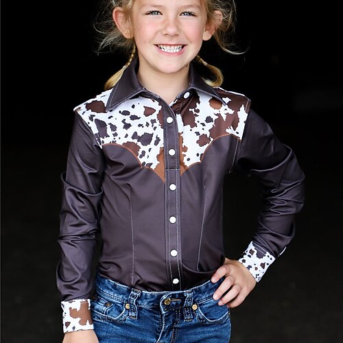 

Kids Girls' Shirt Long Sleeve 3D Print Graphic Patterned Button Brown Children Tops Fall Winter Fashion Streetwear Adorable Daily Indoor Outdoor Regular Fit 3-12 Years