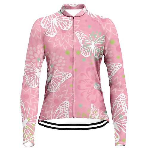 

21Grams Women's Cycling Jersey Long Sleeve Bike Top with 3 Rear Pockets Mountain Bike MTB Road Bike Cycling Breathable Quick Dry Moisture Wicking Reflective Strips Rosy Pink Butterfly Polyester