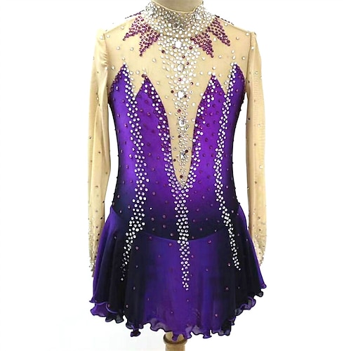 

Figure Skating Dress Women's Girls' Ice Skating Dress Purple High Elasticity Training Competition Skating Wear Crystal / Rhinestone Long Sleeve Ice Skating Figure Skating / Winter