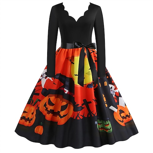 

Damen Schaukelkleid Schwarz Blau Purpur Langarm Kürbis Schleife Winter Herbst V Ausschnitt winterkleider damen Wochenende herbstkleider S M L XL XXL 3XL