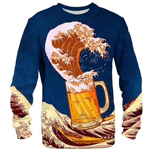 

Men's Unisex Sweatshirt Graphic Prints Beer Print Outdoor Street Daily 3D Print Basic Sports Hoodies Sweatshirts Long Sleeve Blue