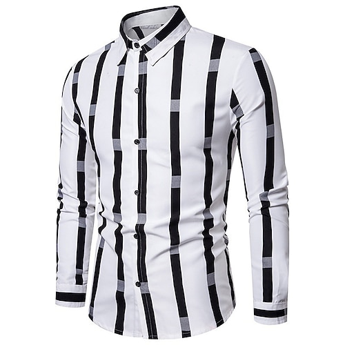 

Homme Chemise Chemise boutonnée Chemise à col Vin Noir Blanche manche longue Rayé Col rabattu Printemps Automne Mariage Plein Air Vêtement Tenue Bouton bas