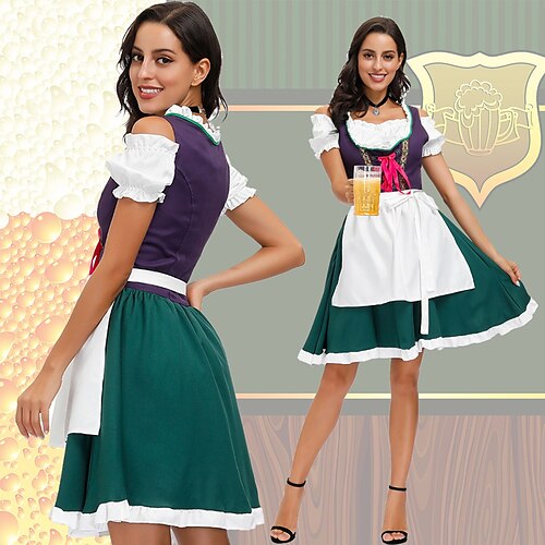 

Oktoberfest Beer Dirndl Women's Dress Bavarian Indian Costume White With Light Green