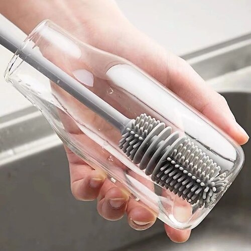 Household Long Handle Cleaning Brush Kitchen Soft Plastic Silicone