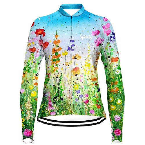 

21Grams Women's Cycling Jersey Long Sleeve Bike Top with 3 Rear Pockets Mountain Bike MTB Road Bike Cycling Quick Dry Moisture Wicking Blue Floral Botanical Sports Clothing Apparel / Stretchy