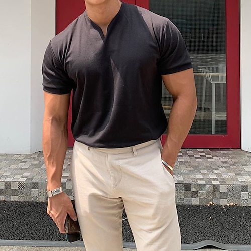  Herren T Shirt Kurzarm V Ausschnitt Sommer Einfach Sport Mode Leicht Klassicher Stil Urlaub Lässig Ferien Schwarz Weiß Rosa Top T-Shirt für Herren