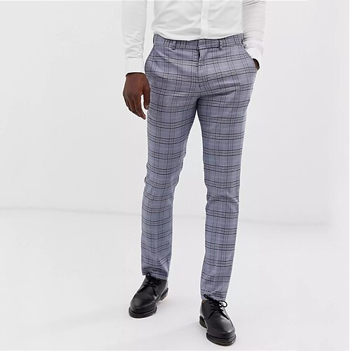 

Men's Chinos Trousers Jogger Pants Plaid Dress Pants Front Pocket Plaid Checkered Lattice Tartan Comfort Business Casual Daily Basic Streetwear Gray Micro-elastic