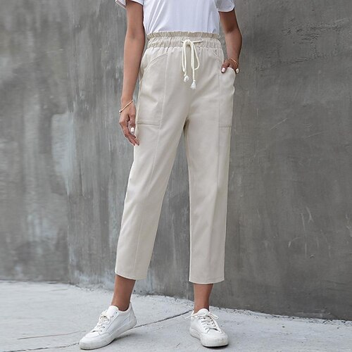 

Women's Chinos Pants Trousers Beige Black Mid Waist Fashion Casual Work Weekend Side Pockets Micro-elastic Ankle-Length Comfort Plain S M L XL 2XL