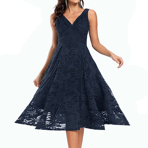 

Women's Corset Dress A Line Dress Knee Length Dress Green Black Pink Red Navy Blue Sleeveless Pure Color Lace Spring Summer V Neck Elegant Romantic Party 2022 S M L XL XXL / Party Dress