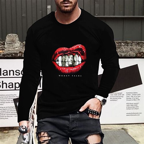 

Men's T shirt Tee Graphic Mouth Crew Neck Black Long Sleeve Hot Stamping Street Daily Print Tops Fashion Designer Casual Comfortable / Sports