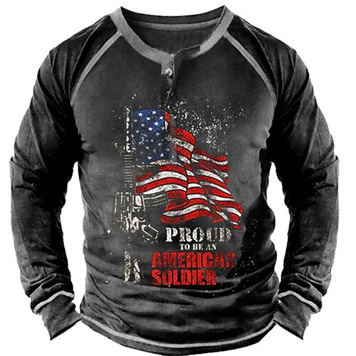 

Men's Henley Shirt Tee T shirt Tee 3D Print Graphic Color Block National Flag Plus Size Henley Daily Sports Patchwork Button-Down Long Sleeve Tops Designer Basic Casual Classic Black