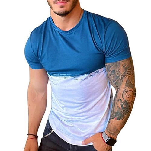 

Men's T shirt Tee Color Block Crew Neck Street Daily Short Sleeve Tops Casual Fashion Comfortable Blue / White / Beach