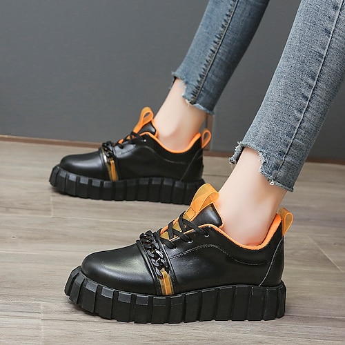 

Women's Sneakers Daily Wedge Heel Round Toe PU Leather Lace-up Black / White White / Blue White / Green