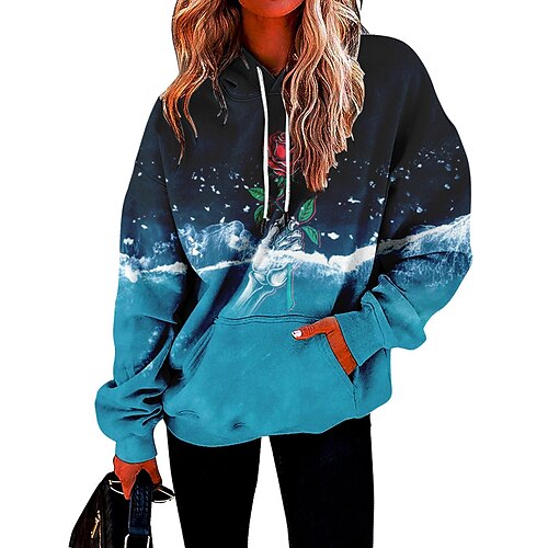 

Women's Pullover Hoodie Sweatshirt Flower Print Daily Weekend 3D Print Streetwear Casual Hoodies Sweatshirts Loose Fit Green Blue