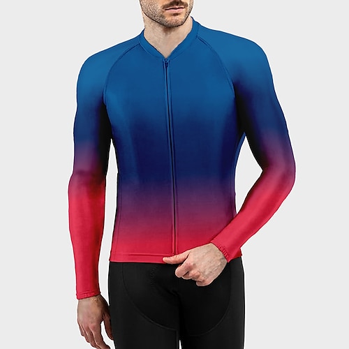 

21Grams Men's Cycling Jersey Long Sleeve Bike Jersey Top with 3 Rear Pockets Mountain Bike MTB Road Bike Cycling Breathable Quick Dry Moisture Wicking Reflective Strips Dark Grey Green Purple Gradient