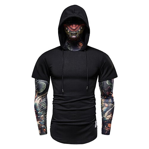 

Men's T shirt Tee Graphic Patterned Hooded Casual Daily Drawstring Short Sleeve Tops Lightweight Fashion Black Dark Gray / Summer / Summer